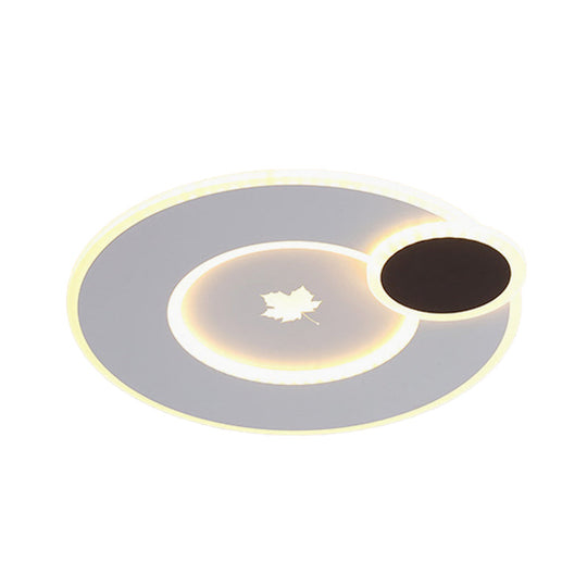 Modern Acrylic Led Flush Mount Light Fixture With Maple Leaf Pattern - 16’/19.5’ Wide Black/White