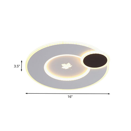 Modern Acrylic Led Flush Mount Light Fixture With Maple Leaf Pattern - 16/19.5 Wide Black/White