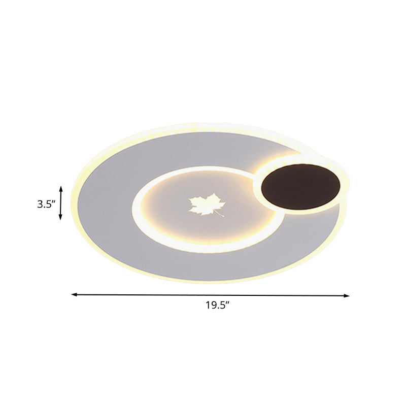 Modern Acrylic Led Flush Mount Light Fixture With Maple Leaf Pattern - 16/19.5 Wide Black/White