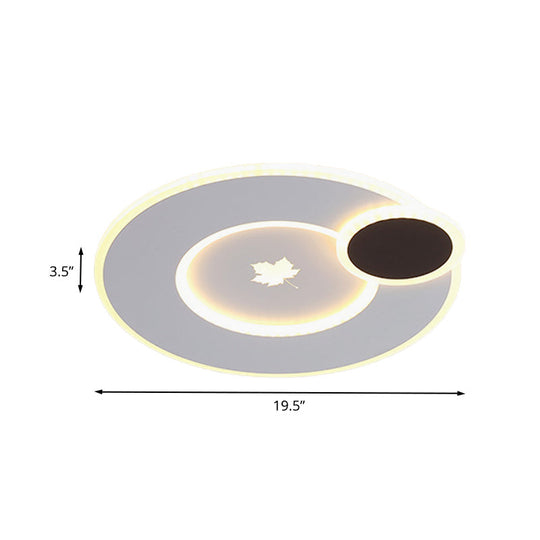 Modern Acrylic Led Flush Mount Light Fixture With Maple Leaf Pattern - 16/19.5 Wide Black/White