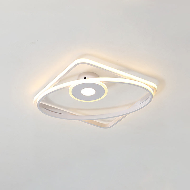 Led Geometric Flush Mount Ceiling Light Fixture In Contemporary White/Black With Acrylic Shade White