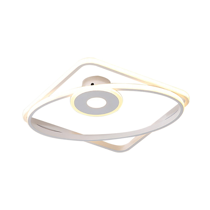 Led Geometric Flush Mount Ceiling Light Fixture In Contemporary White/Black With Acrylic Shade