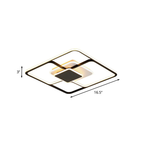 Modern Black Square Led Ceiling Mount Light Fixture With Acrylic Shade - 16.5/20.5 Wide