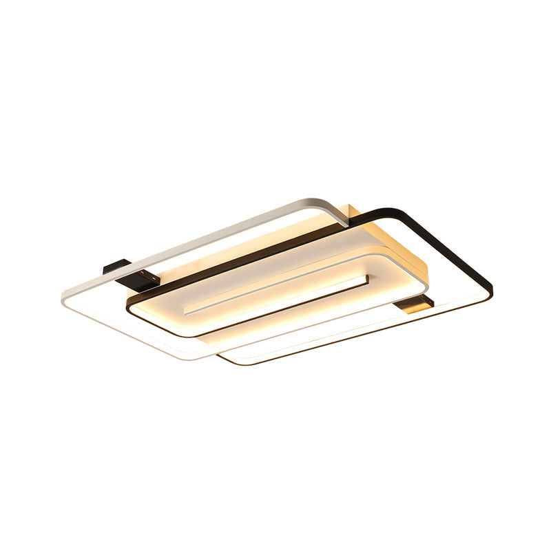 Interlaced Rectangle Led Ceiling Light With Acrylic Shade - Contemporary Black And White Flush Mount