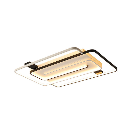 Interlaced Rectangle Led Ceiling Light With Acrylic Shade - Contemporary Black And White Flush Mount