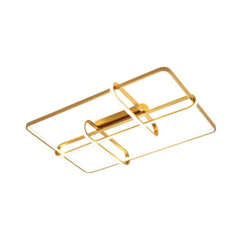 Minimalist Gold Led Ceiling Light With Acrylic Rectangle Frame And Oblong Design - Ideal For Living