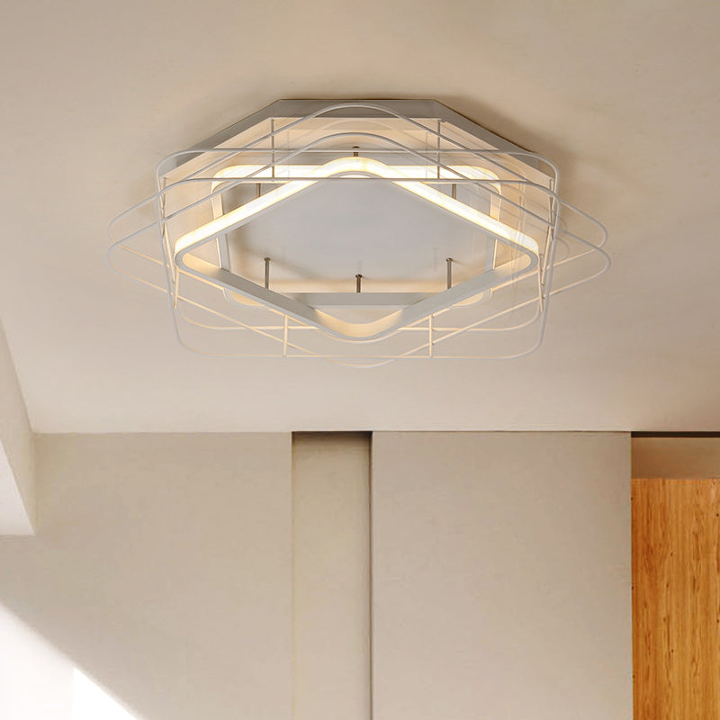 Modernist Acrylic Square Frame Flush Mount Lamp: 20.5’/25’ Wide Black/White Led Ceiling Fixture