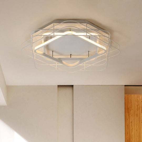 Modernist Acrylic Square Frame Flush Mount Lamp: 20.5/25 Wide Black/White Led Ceiling Fixture For