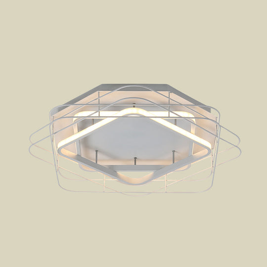 Modernist Acrylic Square Frame Flush Mount Lamp: 20.5/25 Wide Black/White Led Ceiling Fixture For