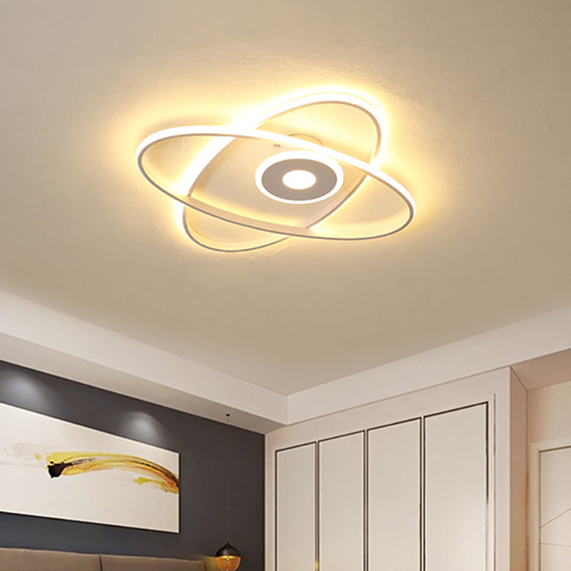 Contemporary Black/White Led Flush Mount Ceiling Light With Oval Frame Acrylic Shade - Warm/White