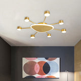Modern Metal Brass Starburst Led Ceiling Light - Triangular 14/24.5 Wide Flush Mount With Drum