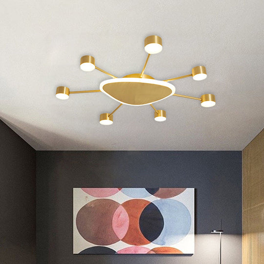Modern Metal Brass Starburst Led Ceiling Light - Triangular 14/24.5 Wide Flush Mount With Drum