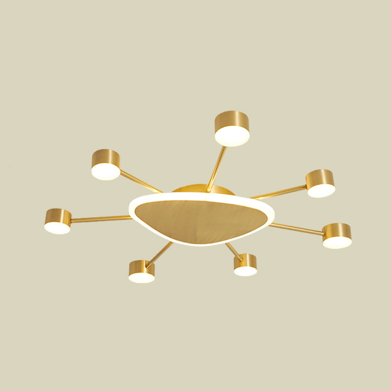 Modern Metal Brass Starburst Led Ceiling Light - Triangular 14/24.5 Wide Flush Mount With Drum