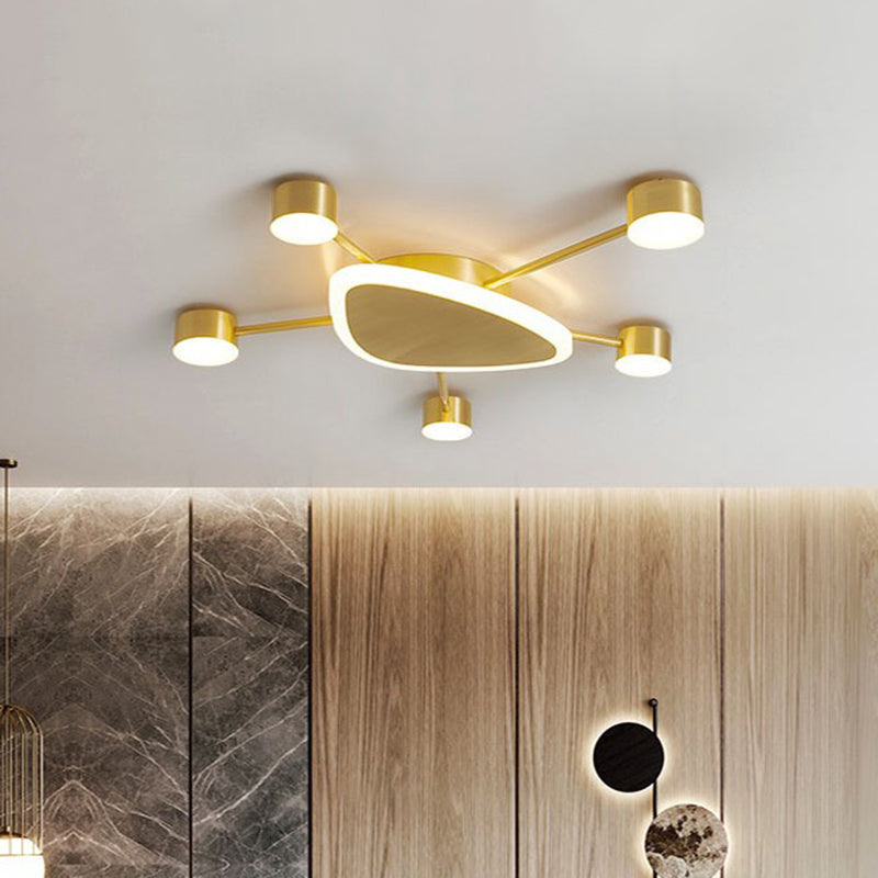 Modern Metal Brass Starburst Led Ceiling Light - Triangular 14/24.5 Wide Flush Mount With Drum