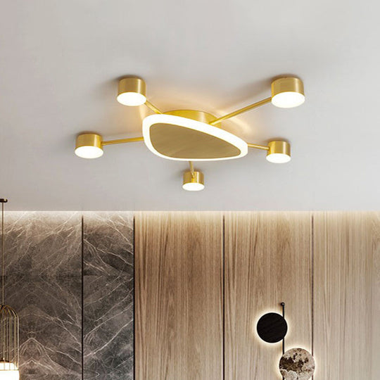 Modern Metal Brass Starburst Led Ceiling Light - Triangular 14/24.5 Wide Flush Mount With Drum