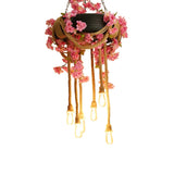 Pink/Green 6-Light Chandelier Lamp With Hemp Rope Design - Flower Pendant & Rubber Tire Decoration