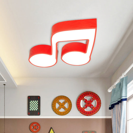 Musical Note Led Ceiling Lamp In Red/Green/Yellow For Kindergarten Red