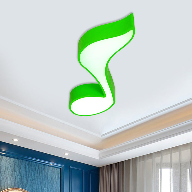 Musical Note Led Ceiling Lamp In Red/Green/Yellow For Kindergarten Green