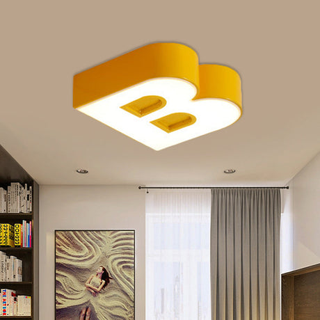 Kids Alphabet Led Flush Mount Light Fixture For Kindergarten - Green/Red/Blue Colors