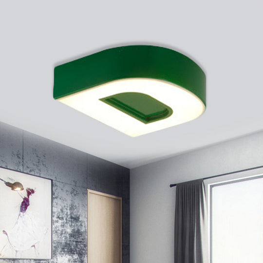 Kids Alphabet Led Flush Mount Light Fixture For Kindergarten - Green/Red/Blue Colors Green