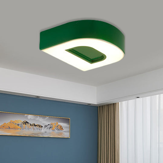 Kids Alphabet Led Flush Mount Light Fixture For Kindergarten - Green/Red/Blue Colors