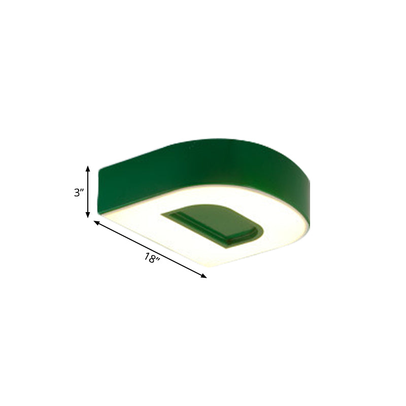 Kids Alphabet Led Flush Mount Light Fixture For Kindergarten - Green/Red/Blue Colors