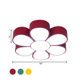 Flower-Shaped Kids Flush Ceiling Light Fixture In Vibrant Yellow/Green/Red With Acrylic Shade
