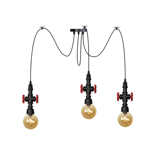 Industrial Amber Glass Swag Pendant Light Fixture With Led Multi Ceiling And Valve Deco - Globe