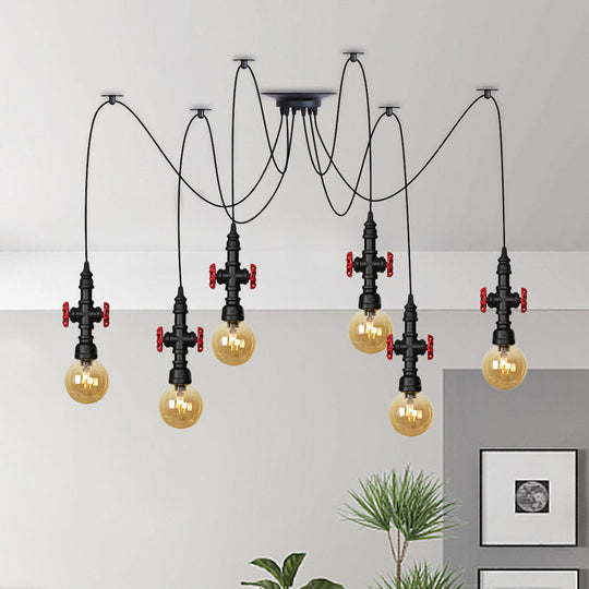 Industrial Amber Glass Swag Pendant Light Fixture With Led Multi Ceiling And Valve Deco - Globe