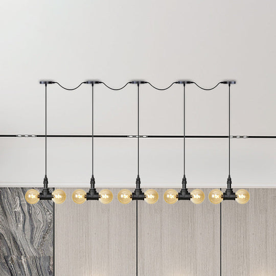 Vintage Amber Glass Pendant Lamp With Black Tandem Led And Multi-Head Design