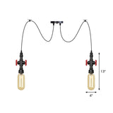 Vintage Amber Glass Multi Pendant Light - 2/3/6-Light Coffee Shop Led Swag Suspension Lamp In Black