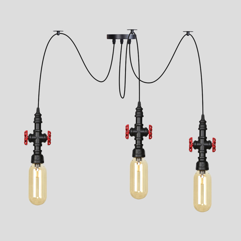 Vintage Amber Glass Multi Pendant Light - 2/3/6-Light Coffee Shop Led Swag Suspension Lamp In Black