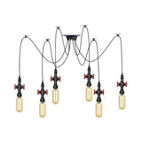 Vintage Amber Glass Multi Pendant Light - 2/3/6-Light Coffee Shop Led Swag Suspension Lamp In Black