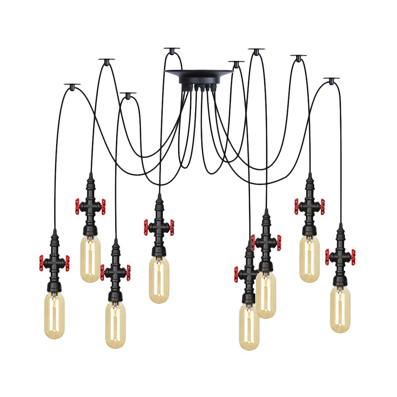 Vintage Amber Glass Multi Pendant Light - 2/3/6-Light Coffee Shop Led Swag Suspension Lamp In Black
