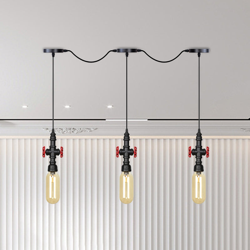 Industrial Amber Glass Tandem Multi-Pendant Hanging Lamp Kit - Black Capsule 3/5/7-Light Design