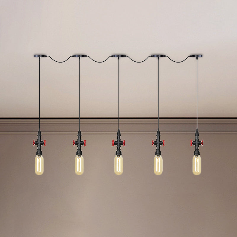 Industrial Amber Glass Tandem Multi-Pendant Hanging Lamp Kit - Black Capsule 3/5/7-Light Design