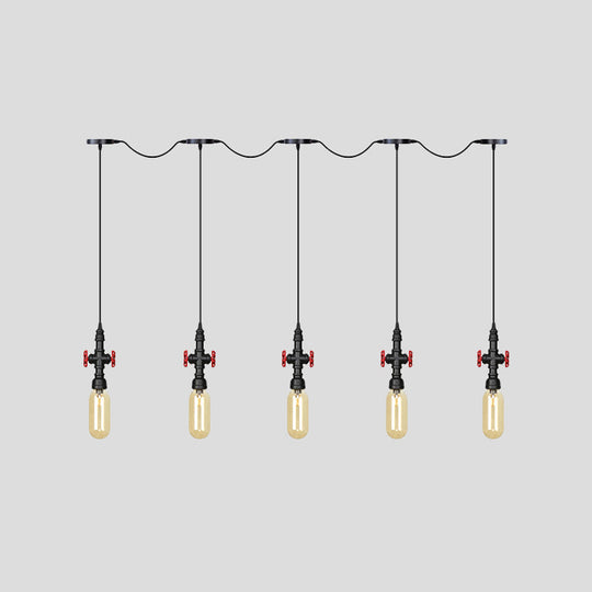 Industrial Amber Glass Tandem Multi-Pendant Hanging Lamp Kit - Black Capsule 3/5/7-Light Design