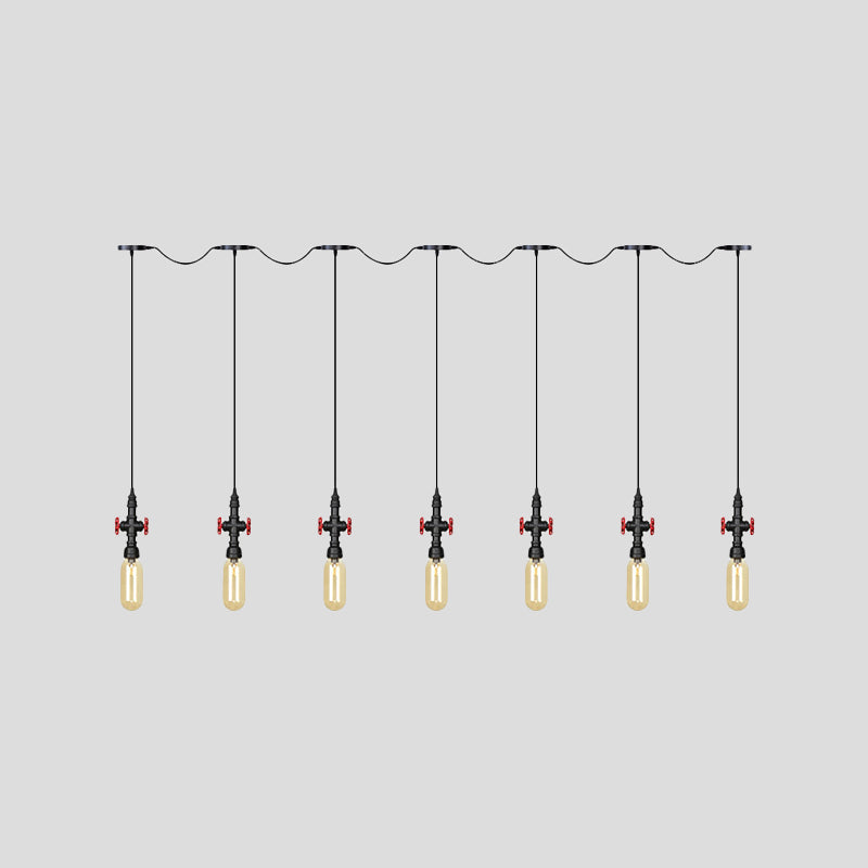 Industrial Amber Glass Tandem Multi-Pendant Hanging Lamp Kit - Black Capsule 3/5/7-Light Design