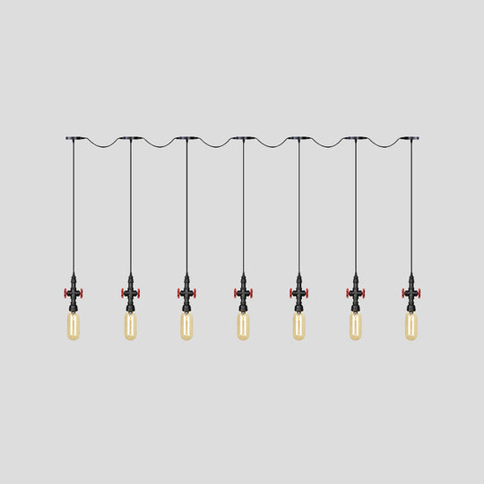 Industrial Amber Glass Tandem Multi-Pendant Hanging Lamp Kit - Black Capsule 3/5/7-Light Design