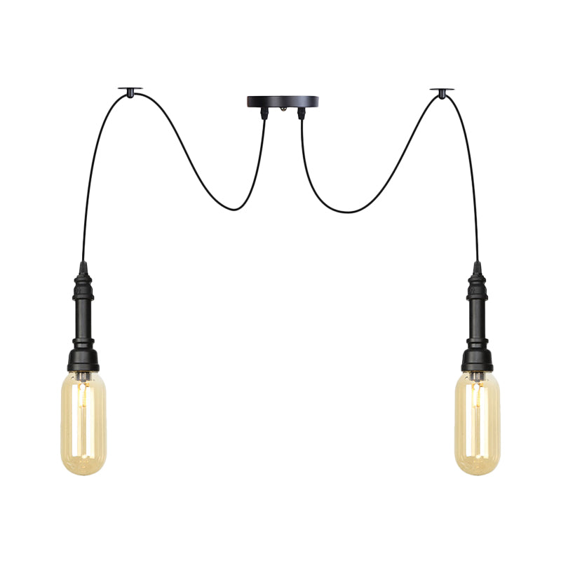 Antiqued Amber Glass Coffee House Ceiling Light - Capsule Multi 2/3/6 Head Black Swag Led Pendant