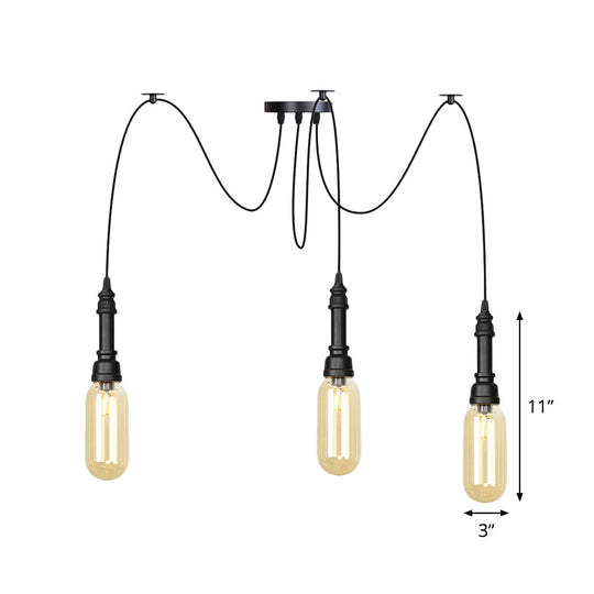 Antiqued Amber Glass Coffee House Ceiling Light - Capsule Multi 2/3/6 Head Black Swag Led Pendant