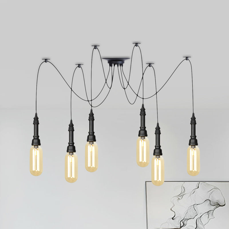Antiqued Amber Glass Coffee House Ceiling Light - Capsule Multi 2/3/6 Head Black Swag Led Pendant
