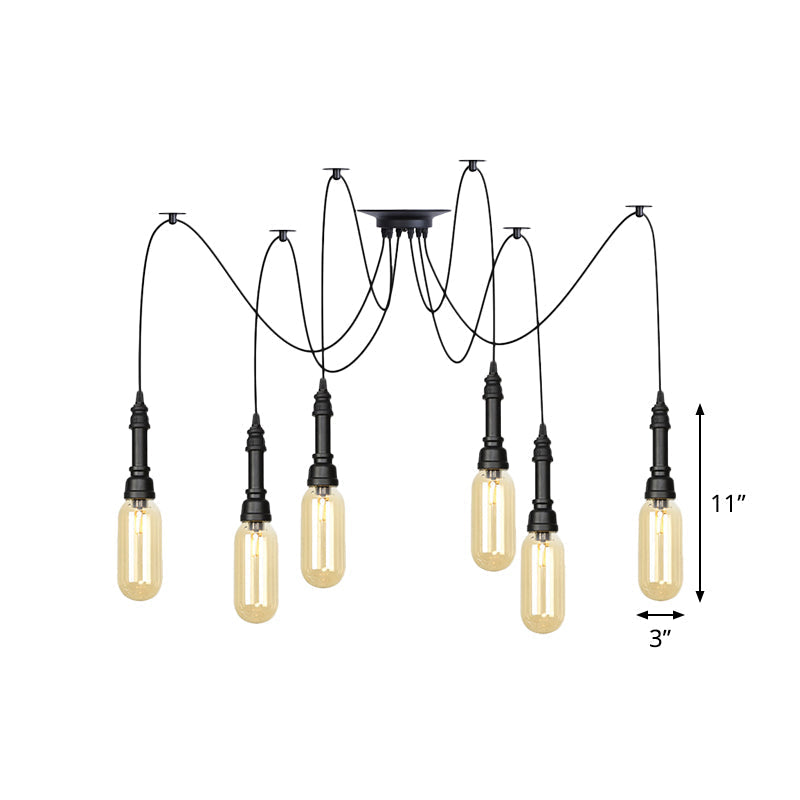 Antiqued Amber Glass Coffee House Ceiling Light - Capsule Multi 2/3/6 Head Black Swag Led Pendant