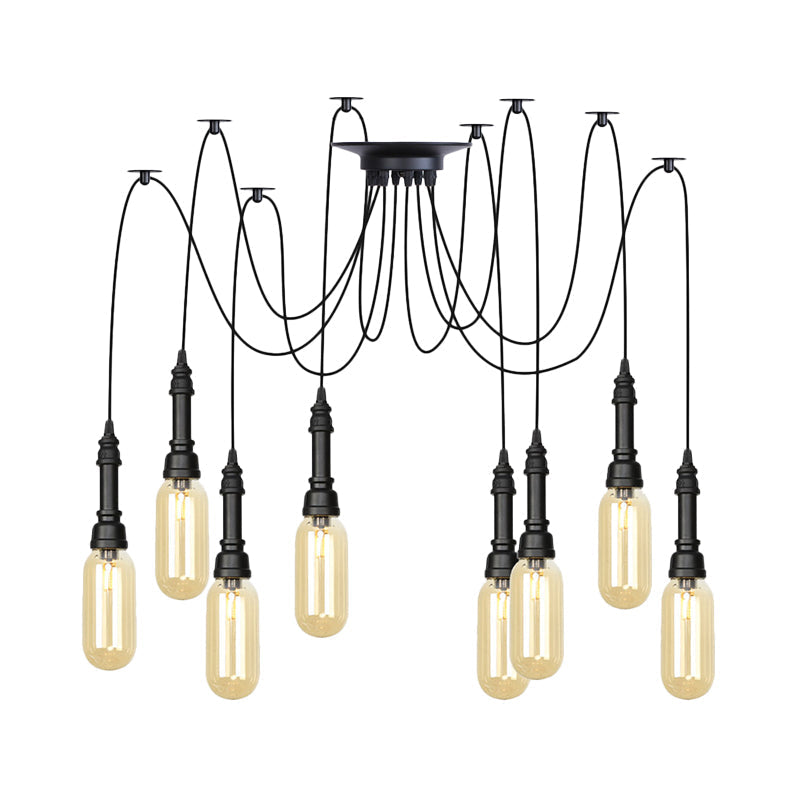 Antiqued Amber Glass Coffee House Ceiling Light - Capsule Multi 2/3/6 Head Black Swag Led Pendant