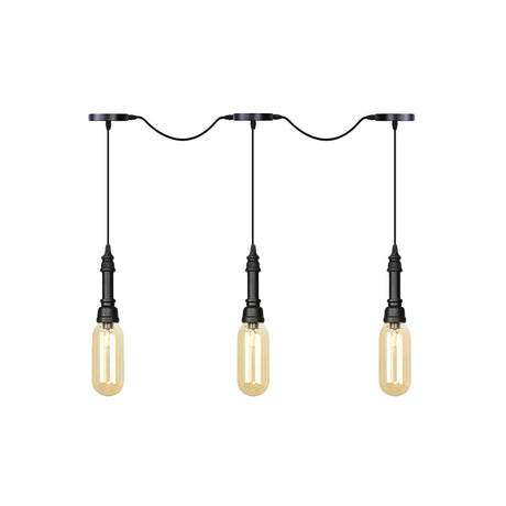 Industrial Black Finish Tandem Led Chandelier With 3/5/7 Lights And Amber Glass Capsules