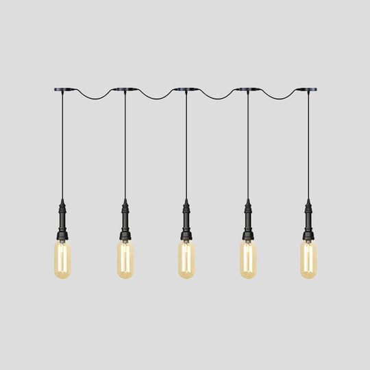 Modern Industrial Amber Glass Chandelier With Led Lights - Black Finish Tandem Hanging Ceiling Lamp