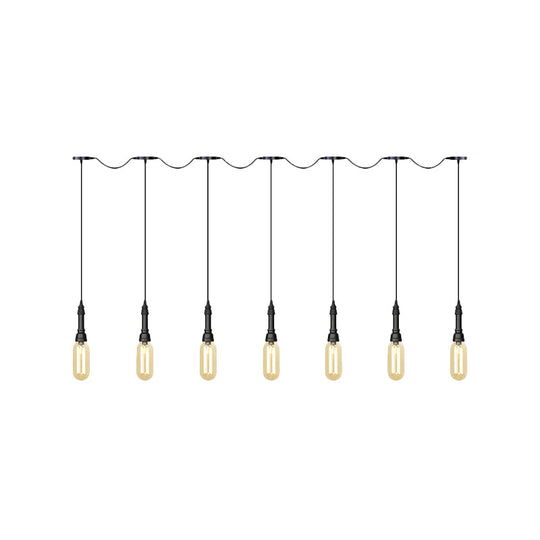 Modern Industrial Amber Glass Chandelier With Led Lights - Black Finish Tandem Hanging Ceiling Lamp