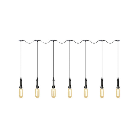Industrial Black Finish Tandem Led Chandelier With 3/5/7 Lights And Amber Glass Capsules