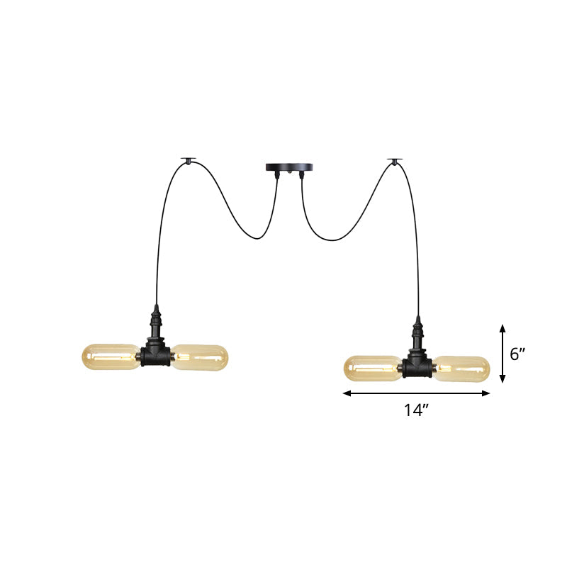 Vintage Black Capsule Led Pendant Lamp - Amber Glass 4/6/12-Bulb Restaurant Swag Multi Ceiling