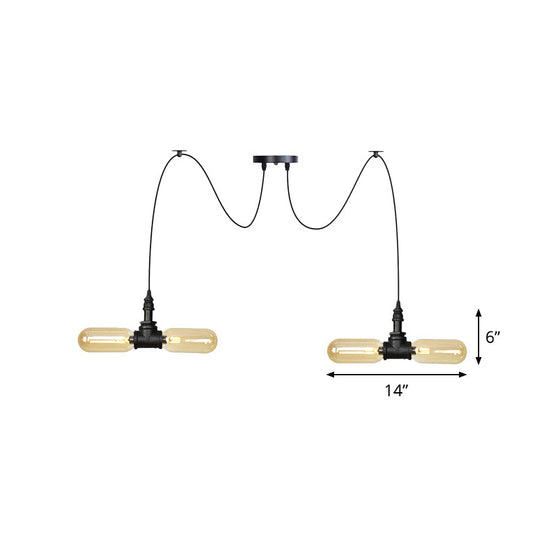 Vintage Black Capsule Led Pendant Lamp - Amber Glass 4/6/12-Bulb Restaurant Swag Multi Ceiling